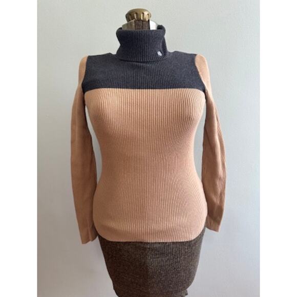 Lauren Ralph Lauren beige and gray turtleneck sweater size petite S - Picture 1 of 6